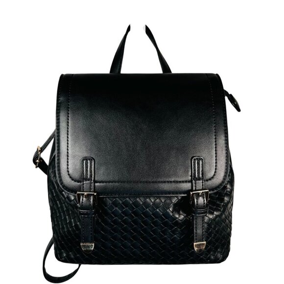 Black Woven Backpack Crossbody Handbag Vegan Leather main image 10